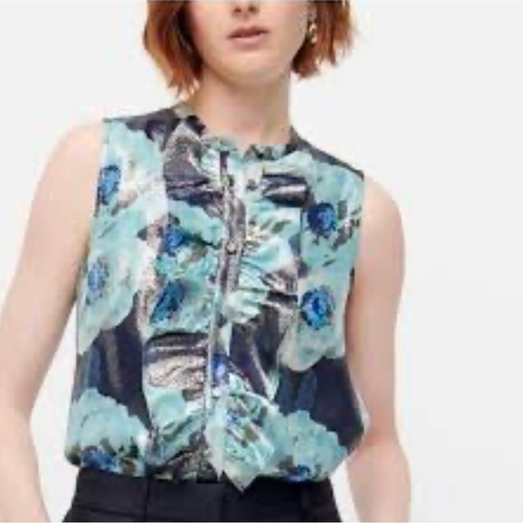 NWT J crew top size: S color: blue/ floral print lightweight carrier modest - Picture 1 of 12